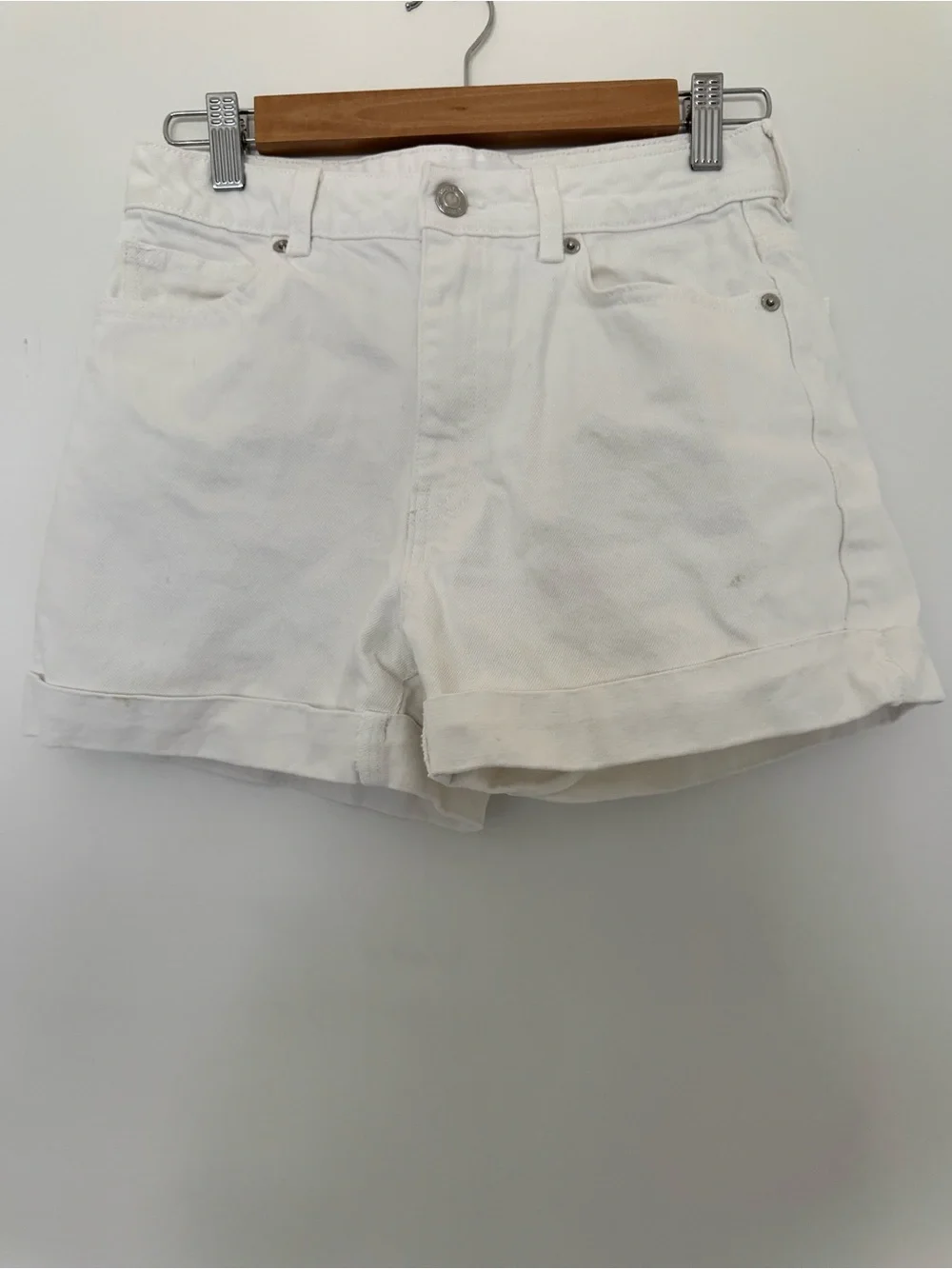 MNG White Cuffed Denim Shorts